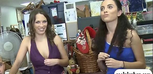 Three brunette ladies orgy for some cash